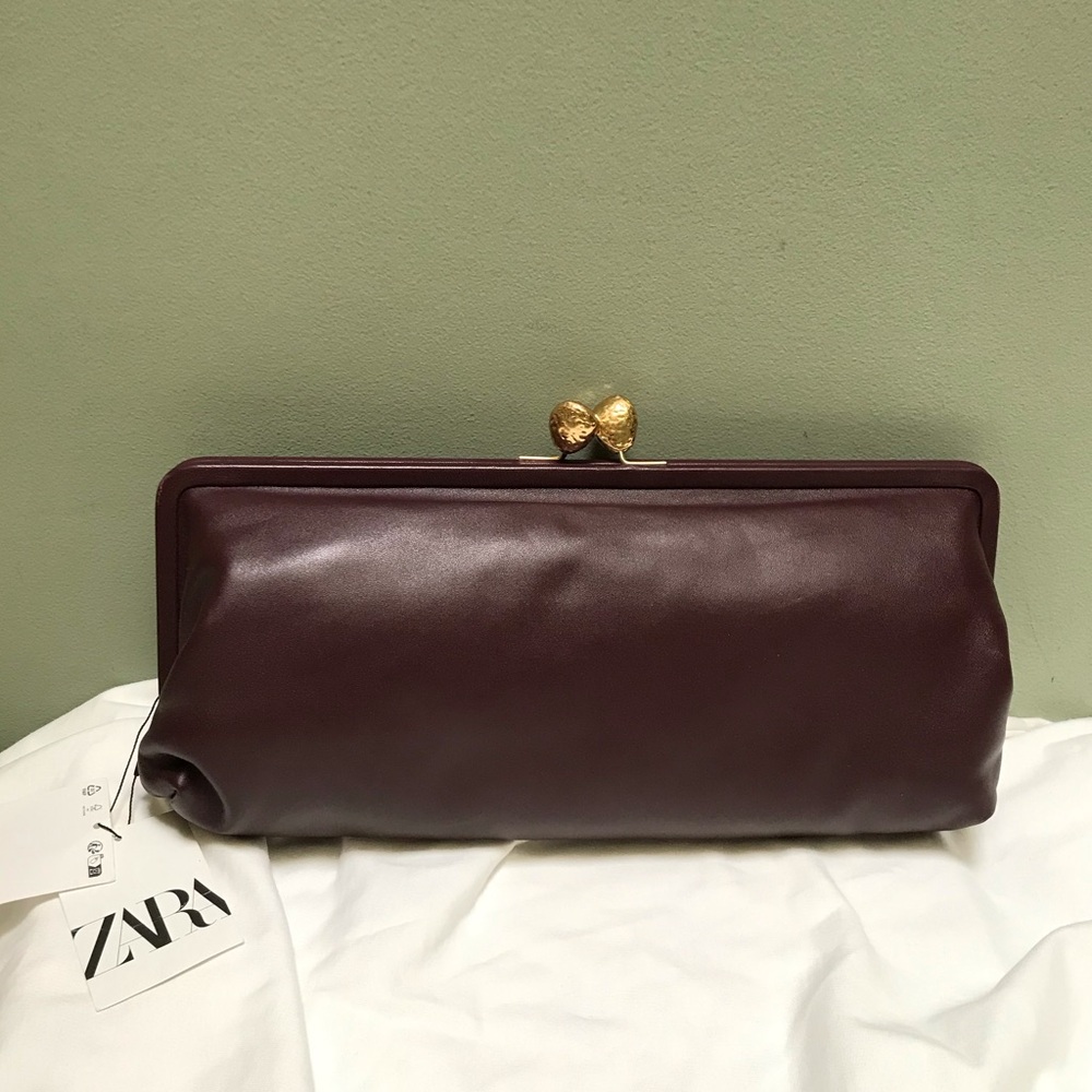 NWT Zara Metal Trim Leather Clutch - Picture 10 of 14